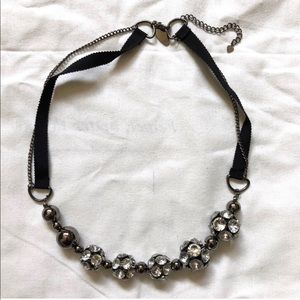 Cara black ribbon and gem statement necklace